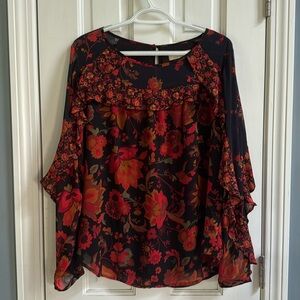 LOFT Floral Ruffled Blouse